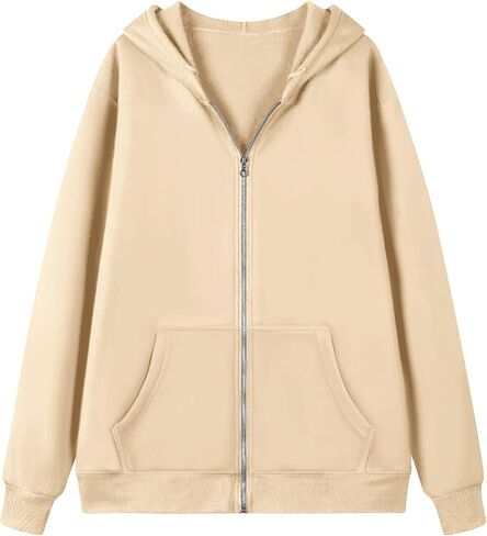 Zip Up Hoodie Women Oversized Hooded Sweatshirt Fall Winter Fleece Long Sleeve Tops Drop Shoulder Jacket With Pockets in Saudi Arabia