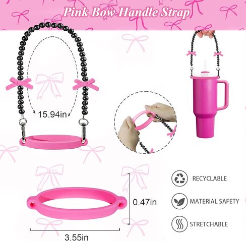 Black Bow Stanley Cup Accessories Set Including Siliocne Straw Cover, Siliocne Boot, Water Bottle Handle Strap, Charms for Stanley Cup 40oz 30oz Tumbler with Handle, Black in Kuwait