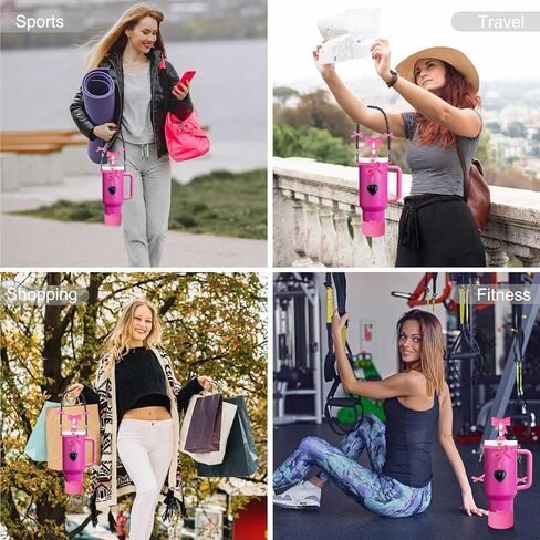 Black Bow Stanley Cup Accessories Set Including Siliocne Straw Cover, Siliocne Boot, Water Bottle Handle Strap, Charms for Stanley Cup 40oz 30oz Tumbler with Handle, Black in Kuwait