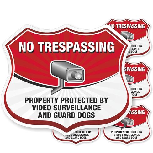 SmartSign No Trespressing - خاصية محمية بواسطة مراقبة الفيديو وحراسة Dogs Shield Label | 2.75 "× 3.25" على سبيل المثال لاصق عاكس ، حزمة من 5 ، مصنوعة في الولايات المتحدة الأمريكية in Saudi Arabia