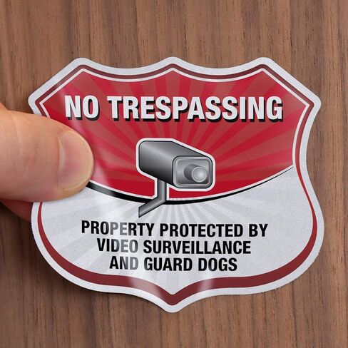 SmartSign No Trespressing - خاصية محمية بواسطة مراقبة الفيديو وحراسة Dogs Shield Label | 2.75 "× 3.25" على سبيل المثال لاصق عاكس ، حزمة من 5 ، مصنوعة في الولايات المتحدة الأمريكية in Saudi Arabia