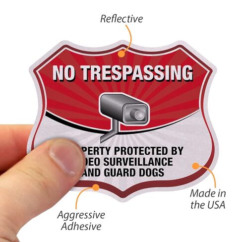 SmartSign No Trespressing - خاصية محمية بواسطة مراقبة الفيديو وحراسة Dogs Shield Label | 2.75 "× 3.25" على سبيل المثال لاصق عاكس ، حزمة من 5 ، مصنوعة في الولايات المتحدة الأمريكية in Saudi Arabia