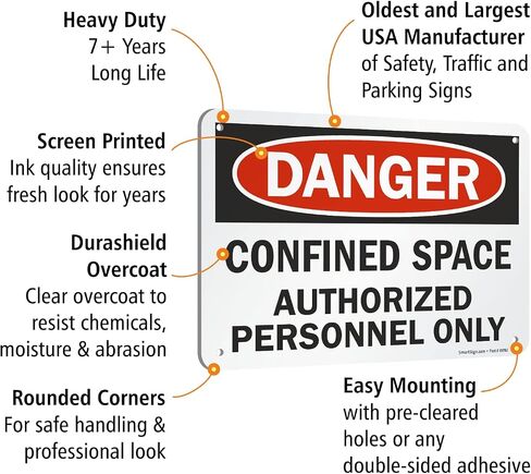 SmartSign "الخطر - المساحة المحصورة ، الموظفين المعتمدين فقط" علامة | 7 "× 10" الألومنيوم in Saudi Arabia