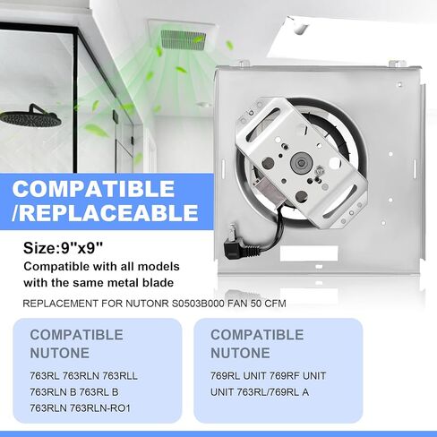 【Upgrade】 FullMayPro 763RL B Unit 50 CFM Fan Motor Compatible with Nutone 763RLN B, 763RL/769RL A Unit Bathroom Fan Assembly 50 CFM,Fit 769RF/769RL B Unit, 2.0 Sone,S0503B000,9"x9",Pure Copper Motor in Kuwait