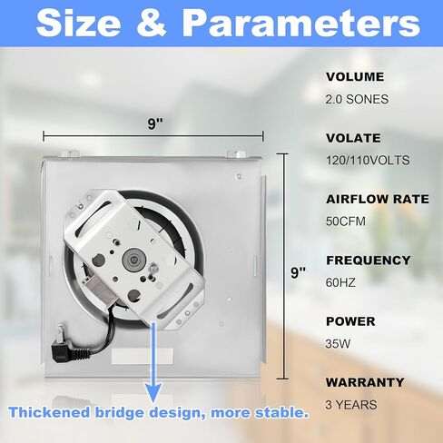 【Upgrade】 FullMayPro 763RL B Unit 50 CFM Fan Motor Compatible with Nutone 763RLN B, 763RL/769RL A Unit Bathroom Fan Assembly 50 CFM,Fit 769RF/769RL B Unit, 2.0 Sone,S0503B000,9"x9",Pure Copper Motor in Kuwait