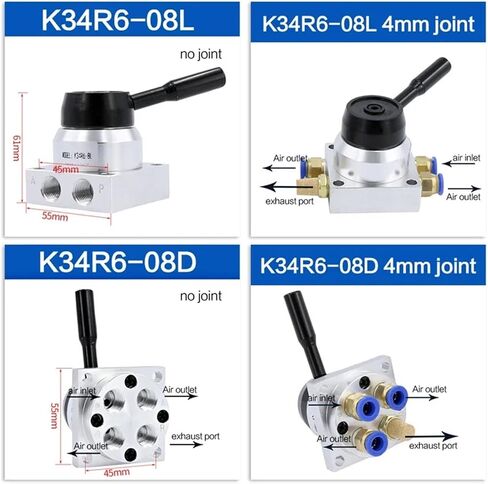 1PCS اليدوي اليدوي اليدوي الصمام الدوار K34R6-8D/K34R6-8L صمام التحكم في صمام الصمام يدوي 3 بوضع 4-WWAIN in Kuwait