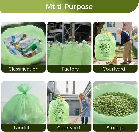 50-55 Gallon Compostable Trash Bags with Flat-Top, Heavy Duty Extra Thick 1.57 Mil, 208.2 Liter, 12 Bags, Large Lawn and Yard Waste Bag, ASTM D6400, US BPI and OK Compost Home Certified in Saudi Arabia
