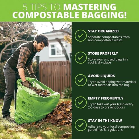 50-55 Gallon Compostable Trash Bags with Flat-Top, Heavy Duty Extra Thick 1.57 Mil, 208.2 Liter, 12 Bags, Large Lawn and Yard Waste Bag, ASTM D6400, US BPI and OK Compost Home Certified in Saudi Arabia