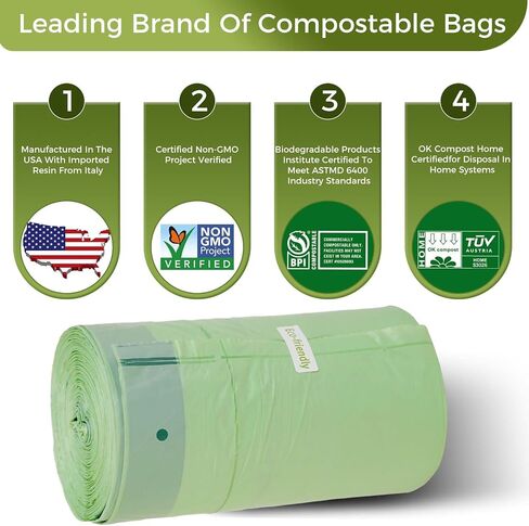 50-55 Gallon Compostable Trash Bags with Flat-Top, Heavy Duty Extra Thick 1.57 Mil, 208.2 Liter, 12 Bags, Large Lawn and Yard Waste Bag, ASTM D6400, US BPI and OK Compost Home Certified in Saudi Arabia