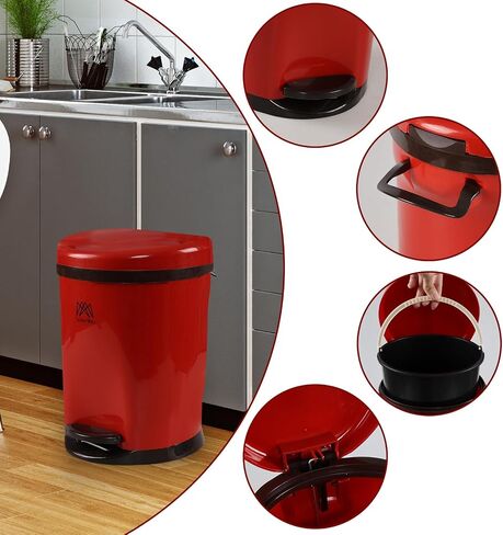 2.6 Gallon Round Step Trash Can, Plastic Round Garbage Container Bin, Red in Kuwait