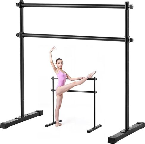 VEVOR Ballet Barre, 4 Ft Double Barre Bar for Home, Freestanding Portable Ballet Stretching Dance Bars, Height Adjustable Anti-Wobble Fitness Studio Equipment, for Pilates Balance Workout in Saudi Arabia