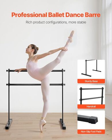 VEVOR Ballet Barre, 4 Ft Double Barre Bar for Home, Freestanding Portable Ballet Stretching Dance Bars, Height Adjustable Anti-Wobble Fitness Studio Equipment, for Pilates Balance Workout in Saudi Arabia