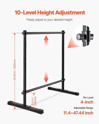 VEVOR Ballet Barre, 4 Ft Double Barre Bar for Home, Freestanding Portable Ballet Stretching Dance Bars, Height Adjustable Anti-Wobble Fitness Studio Equipment, for Pilates Balance Workout in Saudi Arabia