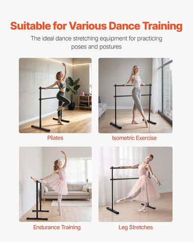 VEVOR Ballet Barre, 4 Ft Double Barre Bar for Home, Freestanding Portable Ballet Stretching Dance Bars, Height Adjustable Anti-Wobble Fitness Studio Equipment, for Pilates Balance Workout in Saudi Arabia