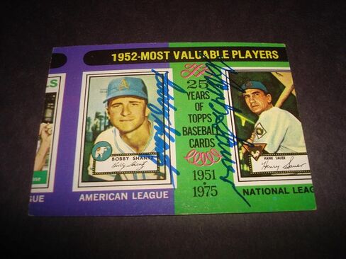 Bobby Shantz A's & Hank Sauer Cubs 1975 Topps #190 Dual Signed Authentic Auto M7 - Autographed Baseball Cards in Saudi Arabia