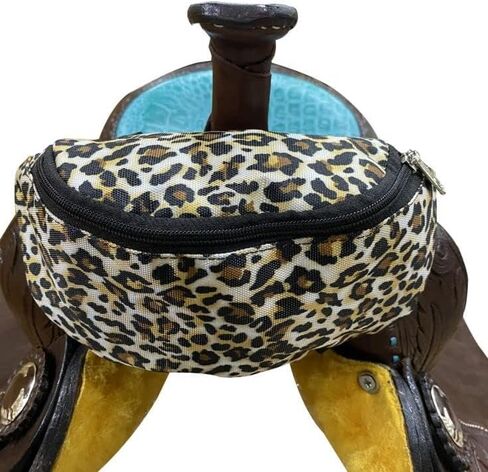 Showman White Cheetah Print Insulated Nylon Saddle Pouch in Saudi Arabia