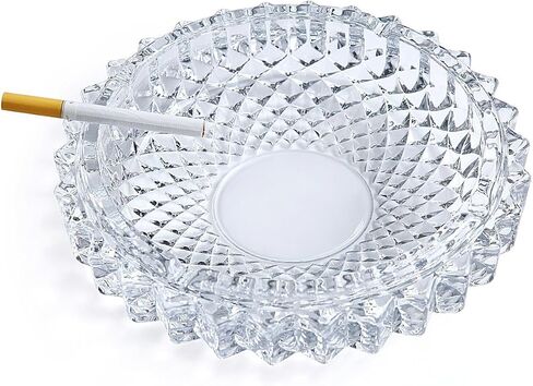 Crystal Cut Glass Round Ashtray Ash Tray7.67" / Large Ashtray Smoke Collectible Tribal Decoration in Saudi Arabia
