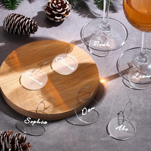 Tondiamo 40 Pcs DIY Wine Charms for Glasses Silver Acrylic Wine Charms with Rings Tags Marker Pen Round Blank Glass Labels Bulk for Stem Glasses Cocktail Champagne Wedding Dinner Party Favor in Saudi Arabia
