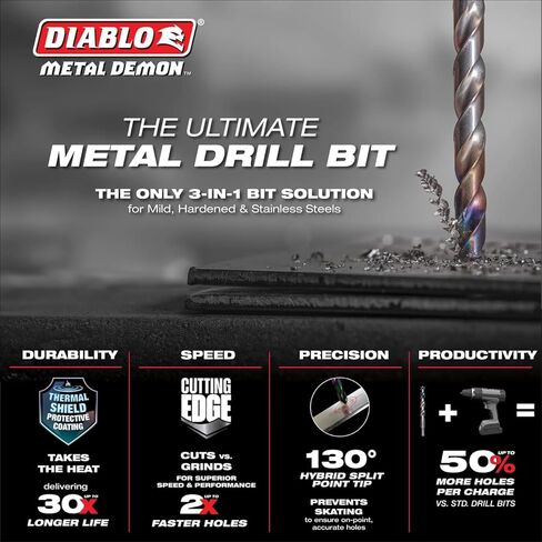 Diablo Metal Demon Drill Bits for Mild, Hardened and Stainless Steels - 3/32-Inch Diameter, CYL Shank, 2.2-Inch Length, 2-Pack - DMD332JP2 in Saudi Arabia