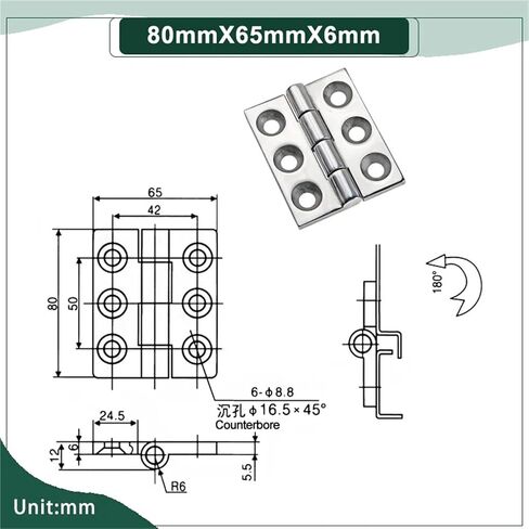 Shaped Large Hole Door Hinge 304 Stainless Steel 1Pcs(65mmX55mmX6mm) in Kuwait