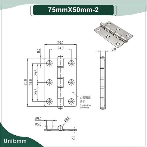 304 Stainless Steel Folding Silent Door Hinge 1Pcs(124mmX87.5mm-2) in Kuwait