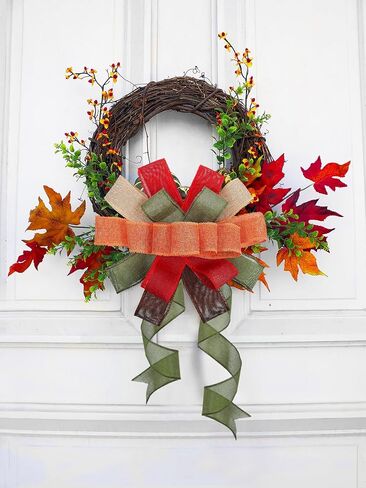 5 Colors Wreath Burlap Ribbon - Total 27 Yards Thanksgiving Day Autumn Wired Edge Ribbon for Gift Wrapping Bows Rustic Crafts Supplies Weddings Holiday Fall Decorations - 2.4in Wide in Kuwait