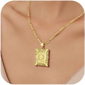 D&K Essentials Initial Necklace for Women and Men 14K Gold Plated Square Letter Pendant with A - Z Capital Monogram on Figaro Chain, Stylish and Hypoallergenic Jewelry in Saudi Arabia