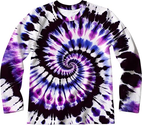 Kids Tie Dye Long Sleeve Shirts Quick Dry Sun Protection UPF 50+ UV Rash Guard Shirt for 6-18 Years Old Boys Girls in Kuwait