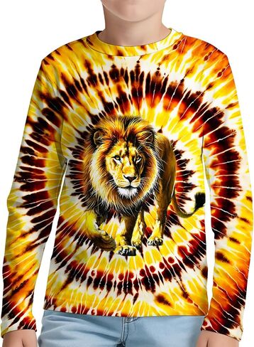 Kids Tie Dye Long Sleeve Shirts Quick Dry Sun Protection UPF 50+ UV Rash Guard Shirt for 6-18 Years Old Boys Girls in Kuwait