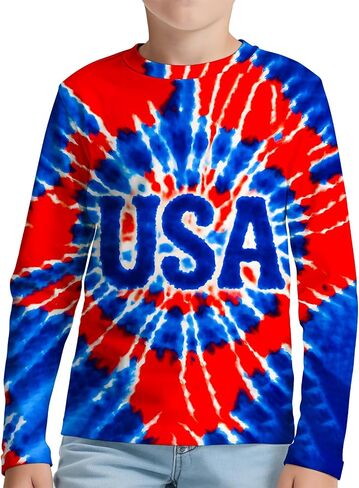 Kids Tie Dye Long Sleeve Shirts Quick Dry Sun Protection UPF 50+ UV Rash Guard Shirt for 6-18 Years Old Boys Girls in Kuwait