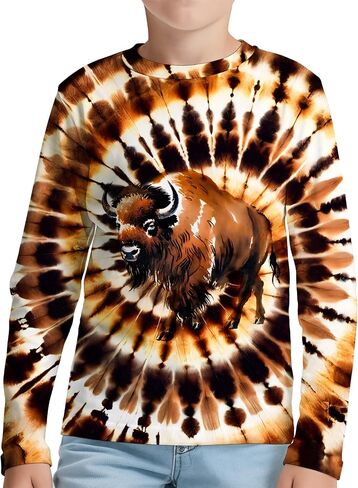 Kids Tie Dye Long Sleeve Shirts Quick Dry Sun Protection UPF 50+ UV Rash Guard Shirt for 6-18 Years Old Boys Girls in Kuwait