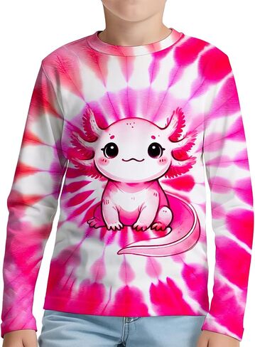 Kids Tie Dye Long Sleeve Shirts Quick Dry Sun Protection UPF 50+ UV Rash Guard Shirt for 6-18 Years Old Boys Girls in Kuwait