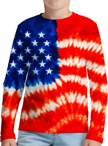 Kids Tie Dye Long Sleeve Shirts Quick Dry Sun Protection UPF 50+ UV Rash Guard Shirt for 6-18 Years Old Boys Girls in Kuwait