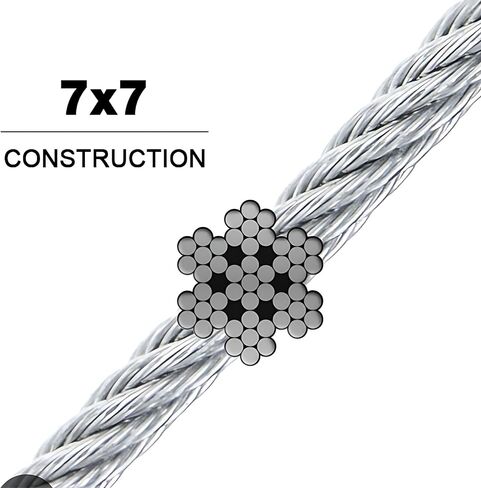 Vinyl Coated Wire Rope Aircraft Cable 1/8" Thru 3/16" 7x19-250 ft Reel for DIY Cable Decking Railing System, Marine Grade in Kuwait