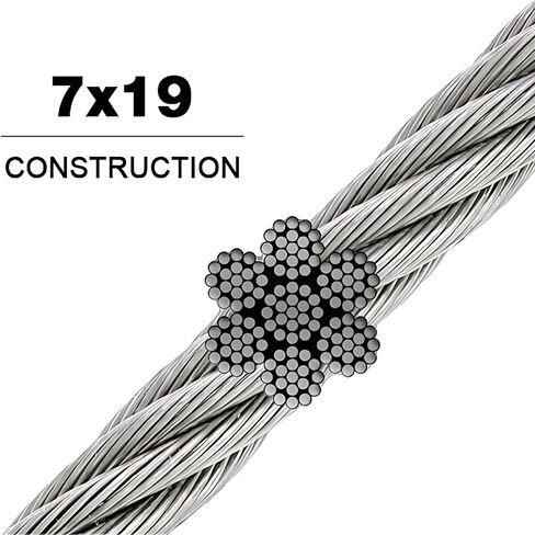 Vinyl Coated Wire Rope Aircraft Cable 1/8" Thru 3/16" 7x19-250 ft Reel for DIY Cable Decking Railing System, Marine Grade in Kuwait