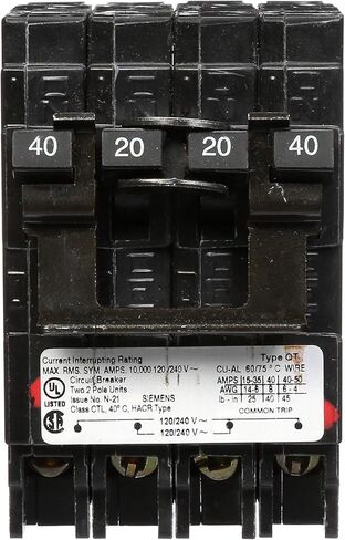 Siemens Q24020CT2 One 20-Amp One 40-Amp Double Pole Circuit Breaker in Saudi Arabia
