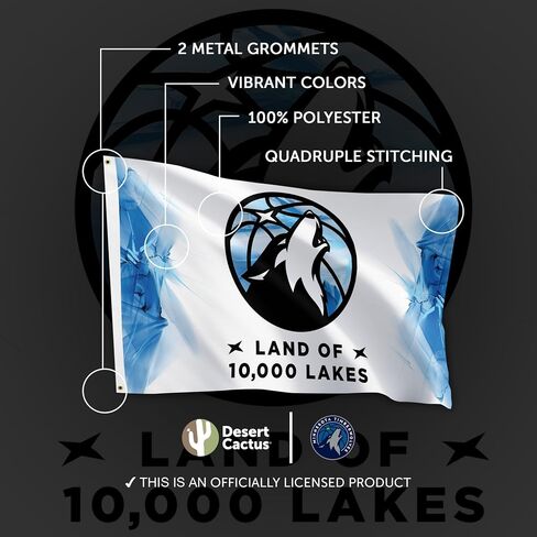 Desert Cactus Minnesota Timberwolves Flag NBA 100% Polyester Indoor Outdoor 3x5 feet National Basketball Association Team Flags (Flag City Edition 24-25 B) in Saudi Arabia