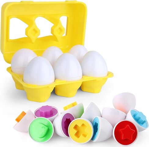 Matching Eggs - Toddler Toys - Color Shapes Egg Set - Educational Color, Shapes and Sorting Recognition Skills - Sorting Puzzle for Kid Baby Toddler Boy Girl, Easter Basket Gift (12 Eggs) in Kuwait