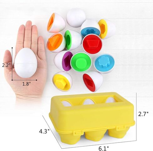 Matching Eggs - Toddler Toys - Color Shapes Egg Set - Educational Color, Shapes and Sorting Recognition Skills - Sorting Puzzle for Kid Baby Toddler Boy Girl, Easter Basket Gift (12 Eggs) in Kuwait