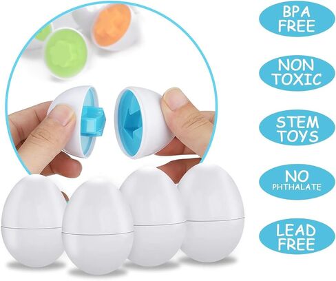 Matching Eggs - Toddler Toys - Color Shapes Egg Set - Educational Color, Shapes and Sorting Recognition Skills - Sorting Puzzle for Kid Baby Toddler Boy Girl, Easter Basket Gift (12 Eggs) in Kuwait