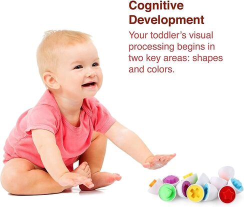 Matching Eggs - Toddler Toys - Color Shapes Egg Set - Educational Color, Shapes and Sorting Recognition Skills - Sorting Puzzle for Kid Baby Toddler Boy Girl, Easter Basket Gift (12 Eggs) in Kuwait