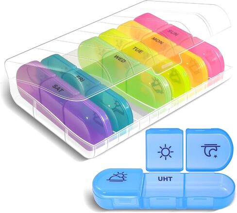 Weekly Pill Organizer 3 Times a Day – 7 Day Medicine Pill Organizer and Travel Pill Box with Large Openings, Elegant Pill Case for Easy Use – Morning Noon Evening Compartments for Pills, Vitamins in Saudi Arabia