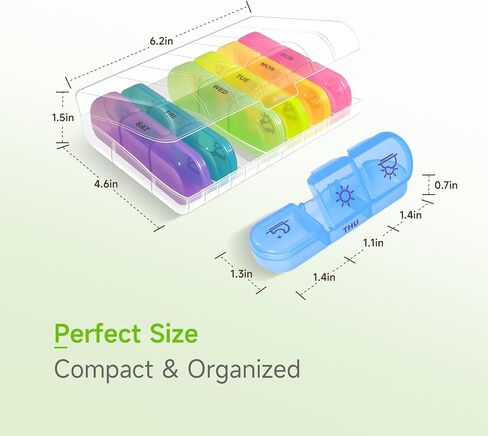 Weekly Pill Organizer 3 Times a Day – 7 Day Medicine Pill Organizer and Travel Pill Box with Large Openings, Elegant Pill Case for Easy Use – Morning Noon Evening Compartments for Pills, Vitamins in Saudi Arabia