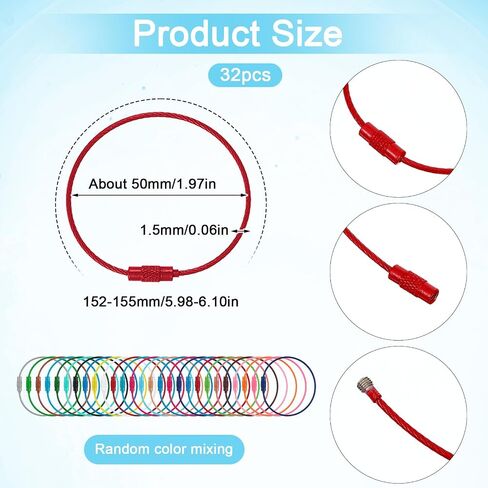 32pcs حلقات من الفولاذ المقاوم للصدأ ، 1.5 مم متعدد الألوان 6 بوصة كابل مفاتيح حلقات مفاتيح كبيرة ، كابل سلسلة المفاتيح لعلامات الأمتعة ، علامات المفاتيح ، المفاتيح ، أواني المطبخ in Saudi Arabia