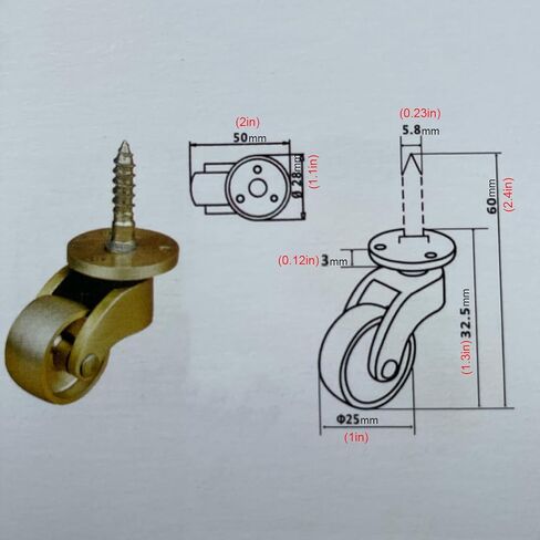 Solid Brass Casters, 22mm Caster,360°Swivel Universal Furniture Wheels,Antique Vintage Style,Screw Style Fitting,Load Capacity 200kg, in Kuwait