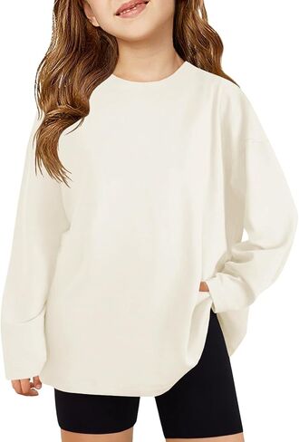 ZDC Girls Oversized Tshirts Kids Long Sleeve Crewneck Shirts Fall Tops Tees 5-14Years in Saudi Arabia