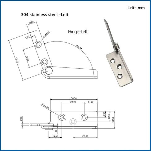 Industrial Concealed Cabinet Door Angle Cabinet Hinge 304 Stainless Steel Limit Support Rod 1Pcs(Left) in Kuwait