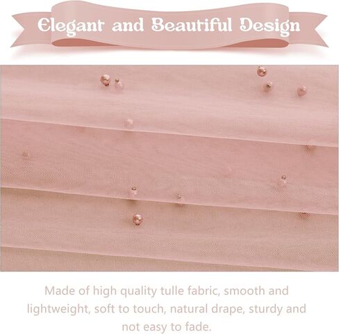 12 Pack 10FT Pearl Table Runner 30x120 Inch Dusty Pink Tulle Fabric Boho Rustic Sheer Table Runners Lace Table Cloth for Wedding Bridal Shower Birthday Party Arch Veil Dessert Table Decor (Dusty Pink) in Kuwait