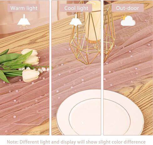 12 Pack 10FT Pearl Table Runner 30x120 Inch Dusty Pink Tulle Fabric Boho Rustic Sheer Table Runners Lace Table Cloth for Wedding Bridal Shower Birthday Party Arch Veil Dessert Table Decor (Dusty Pink) in Kuwait