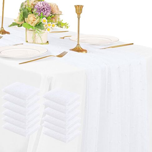 12 Pack 10FT Pearl Table Runner 30x120 Inch Dusty Pink Tulle Fabric Boho Rustic Sheer Table Runners Lace Table Cloth for Wedding Bridal Shower Birthday Party Arch Veil Dessert Table Decor (Dusty Pink) in Kuwait